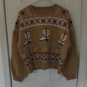 Gilli Tan and Pink Knit Sweater